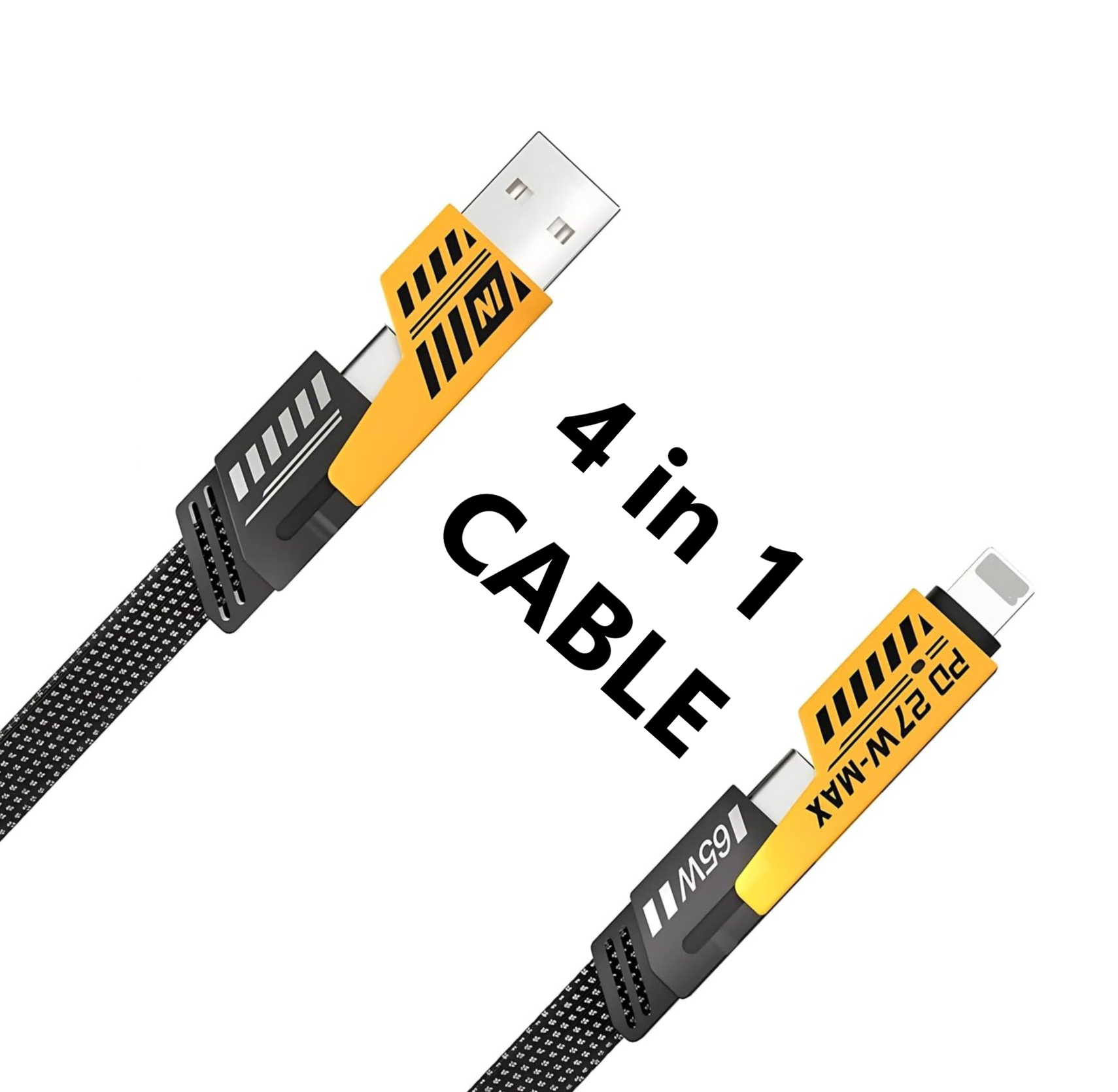 4 in 1 Multi Function Nylon Braided Fast Charging Cable with Lightning to USB-C, Type C-C, Ligthning to USB, Military Grade Durability