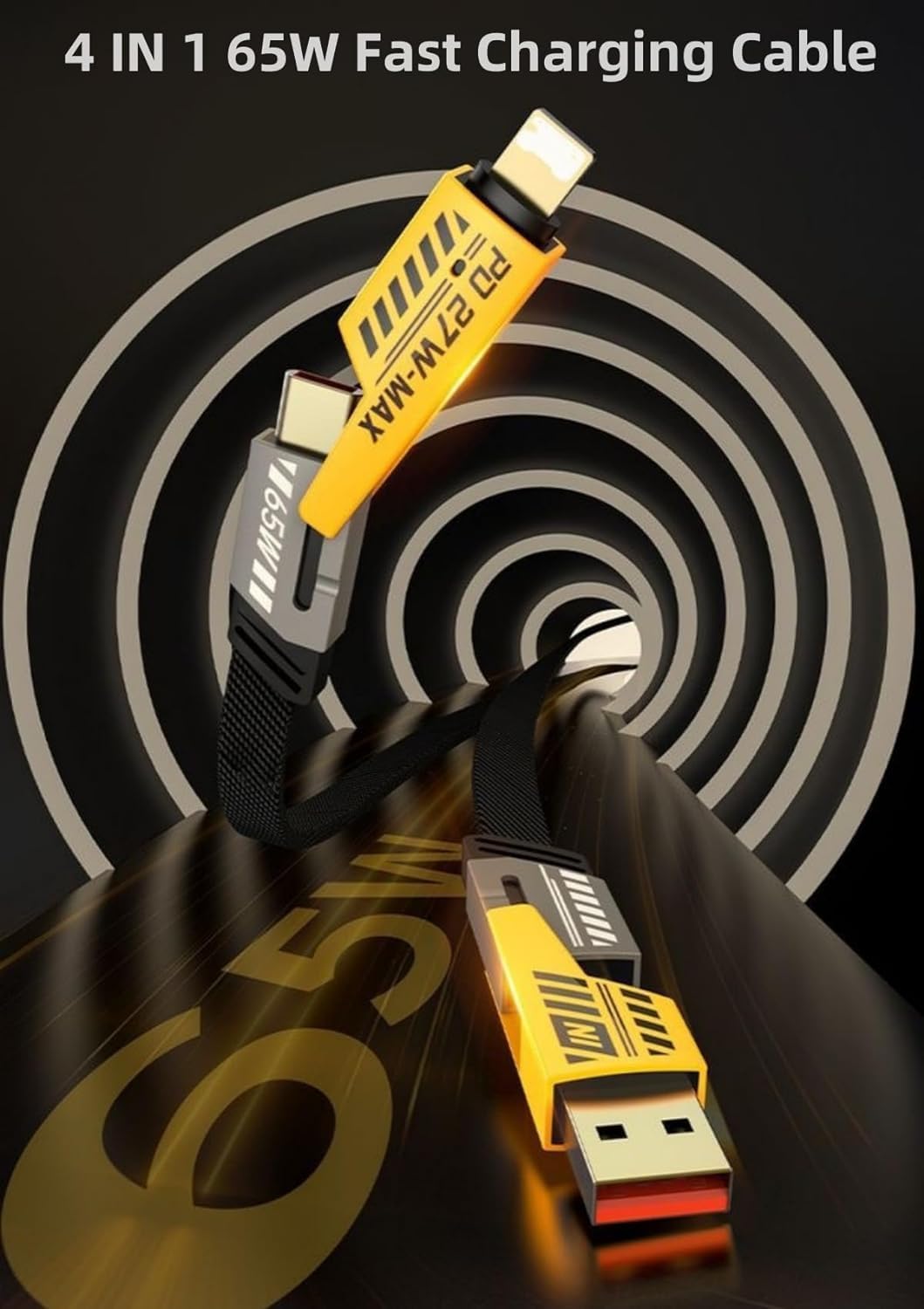 4 in 1 Multi Function Nylon Braided Fast Charging Cable with Lightning to USB-C, Type C-C, Ligthning to USB, Military Grade Durability