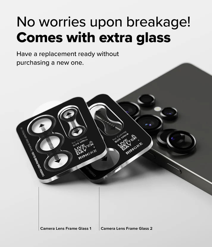 Samsung Galaxy S25 Ultra Camera Lens Frame Glass Protector - Black (2 Pack)