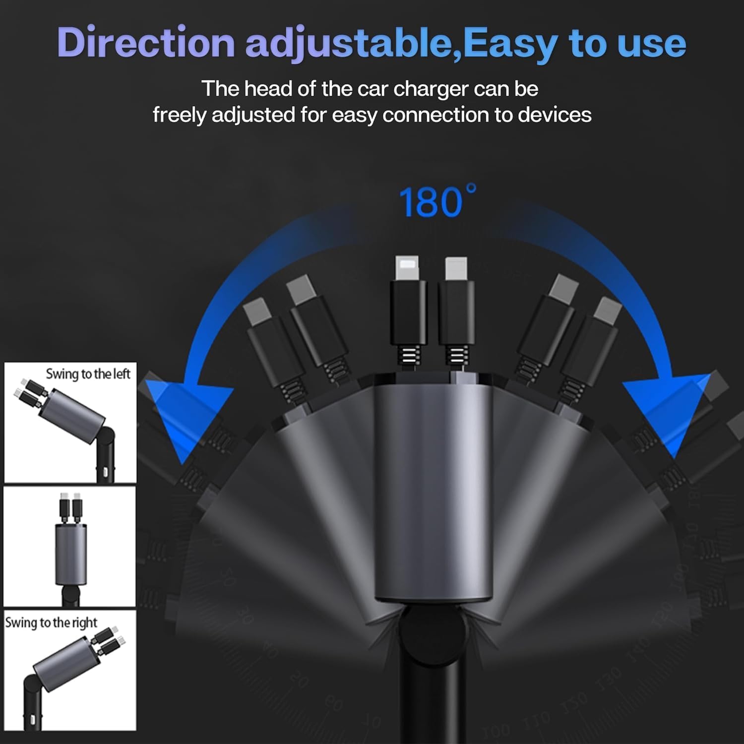 4 in 1 Retractable 120W Car Charger | Compatible with All iOS & Android Models
