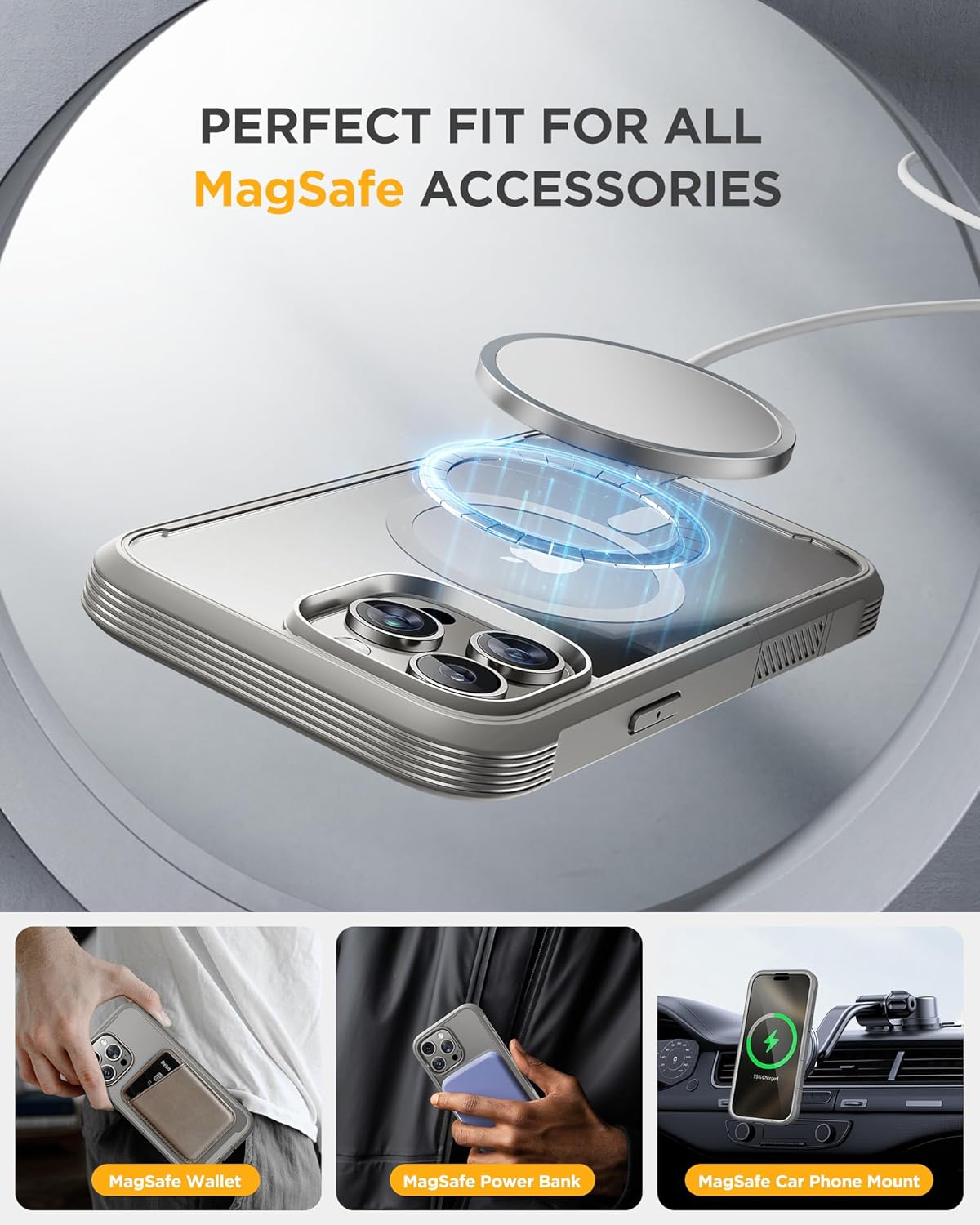 iPhone 16 Pro 360° Protection Case [TITANIUM] : Front Screen + Back Cover + Camera Protector